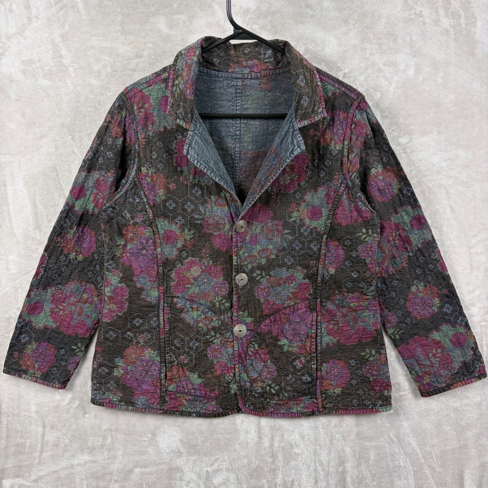 Parsley & Sage Reversible Quilted Floral Patchwork Jacket Women M Artsy Boho